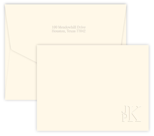Triple Thick Three Initial Corner Embossed Flat Note Cards